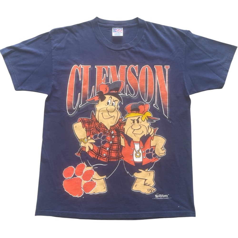 Vintage 90s Clemson Tigers The Flintstones Fred & Barney Graphic T-Shirt Large